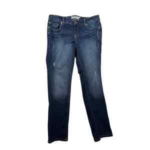 Torrid Denim Jeans Sz 16R Straight Distressed Mid Rise Whiskered Blue